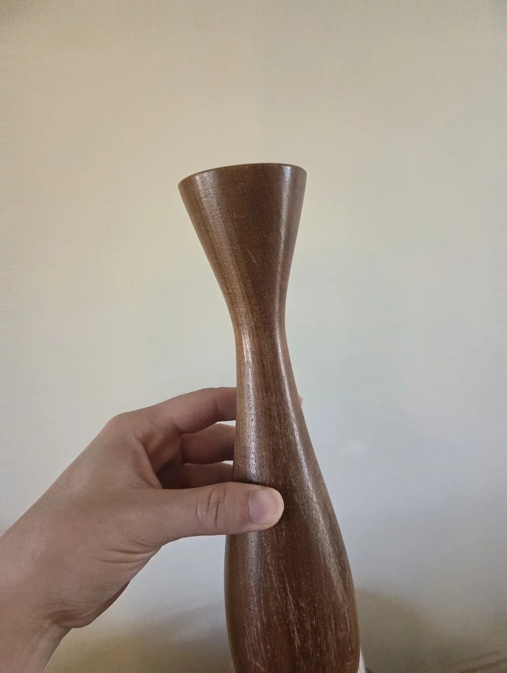 Vintage Solid Wood Taper Candle Holder Mid Century Modern Wood Bud Vase 8.5